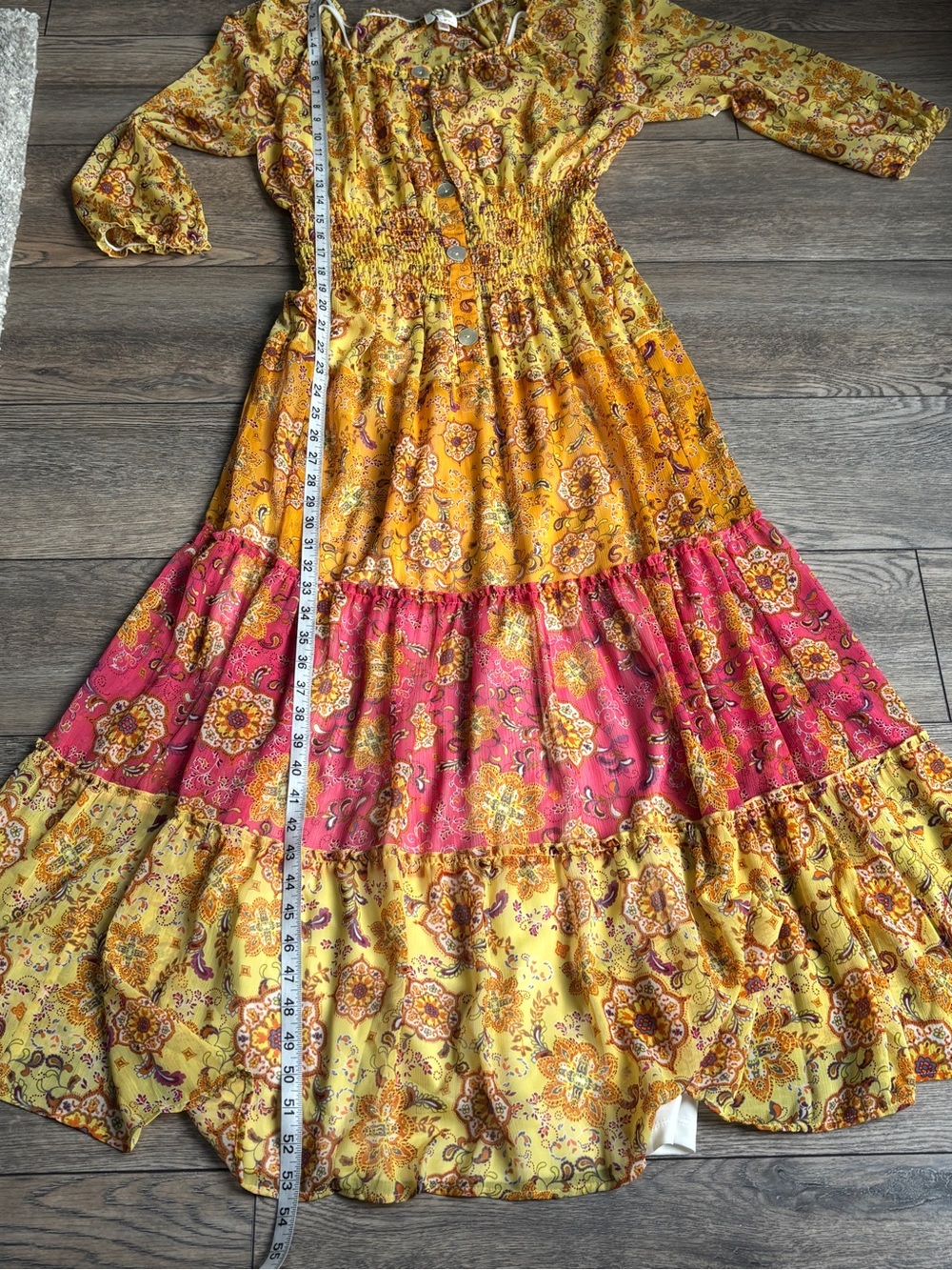 NWT Fig And Flower Boho Tiered Orange Yellow Red Maxi Dress Sz Large - Picture 9 of 14